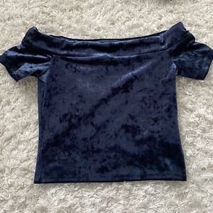 Navy velvet crop top off the shoulder